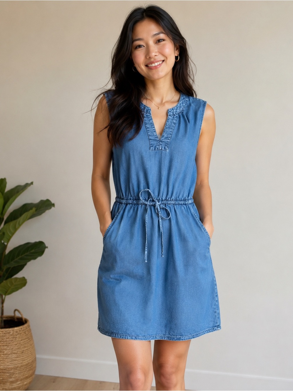 GAP Chambray Blue Denim Dress XS Soft Timeless Sleeveless Coastal Cottagecor
